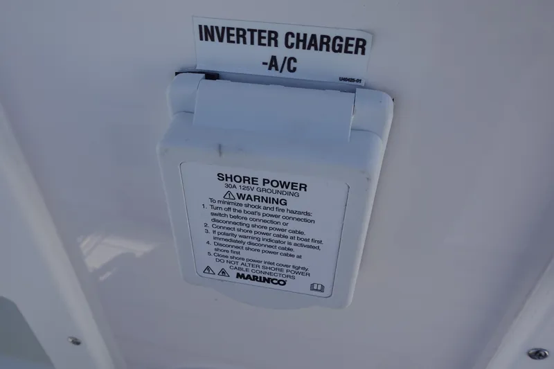  Yacht Photos Pics Inverter charger and shore power outlet on 2025 Sea Fox 328 Commander boat.