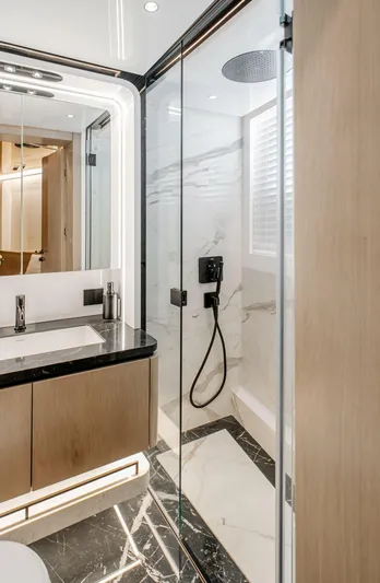 Bering 65 Explorer Yacht Yacht Photos Pics Luxurious bathroom in 2026 Bering 65 yacht with modern fixtures and elegant design.