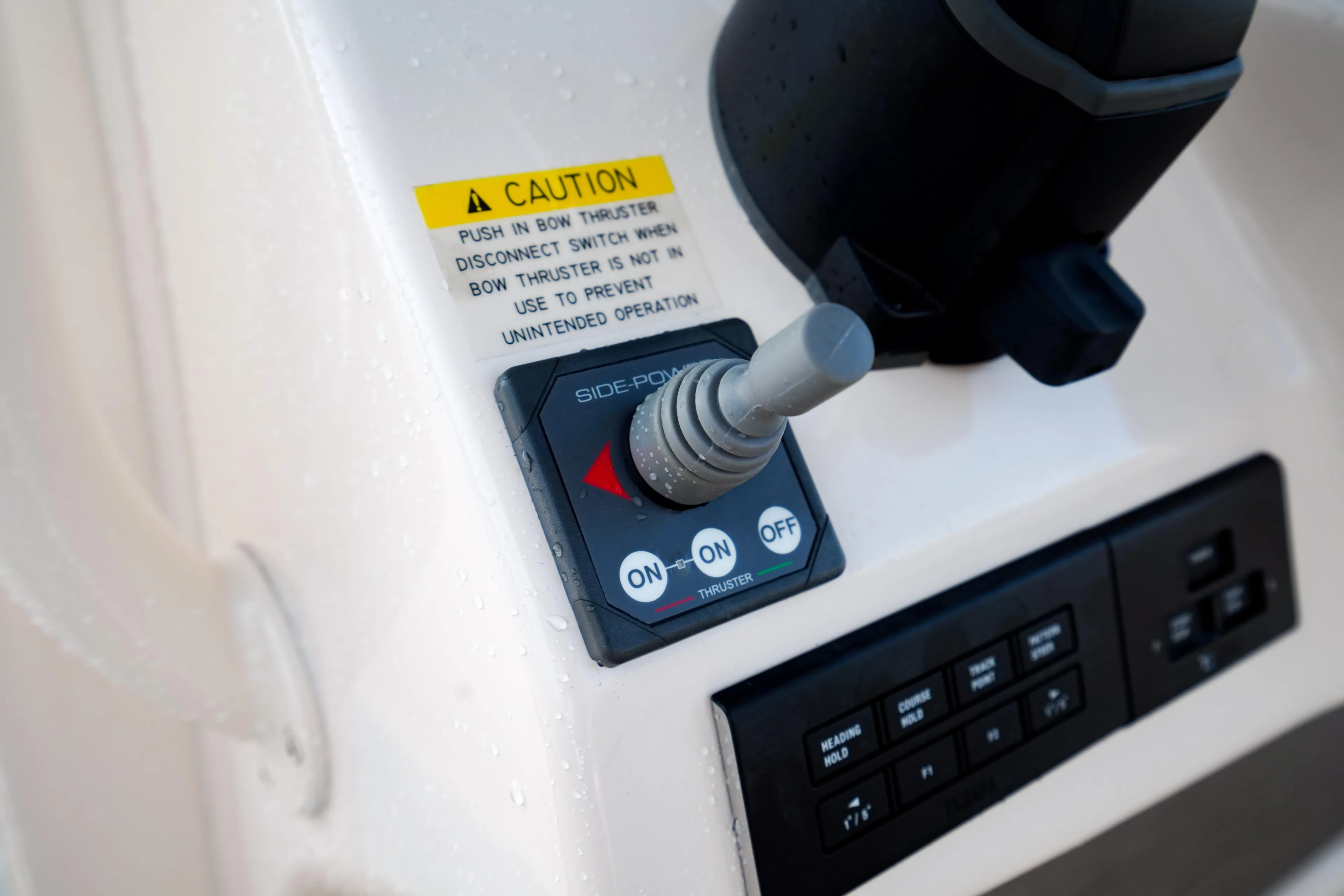  Yacht Photos Pics Control panel of 2021 Grady-White Canyon 271 boat with caution label.