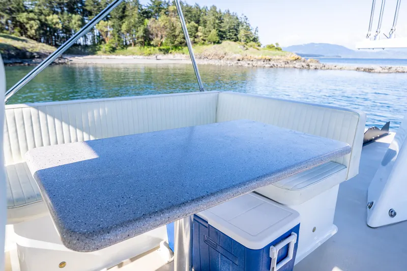 Consequence Free Yacht Photos Pics Coastal Craft 400 IPS 2009 boat interior with table, scenic water view.