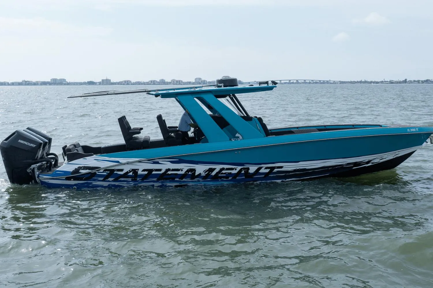 2024 Statement 38 Open boat on water, featuring sleek design and powerful engines.