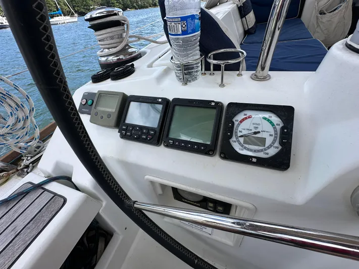 Traveller Two Yacht Photos Pics Control panel of 2012 Beneteau Oceanis 45 sailboat with navigation instruments.