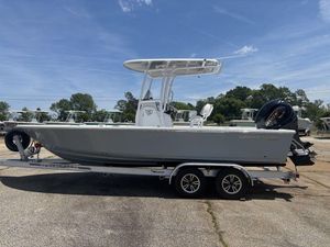 2024 Sportsman Masters 227 Bay boat on trailer, side view, outdoors.