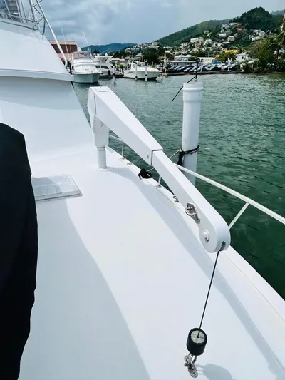  Yacht Photos Pics 1988 Bertram 54' yacht deck with scenic marina view.