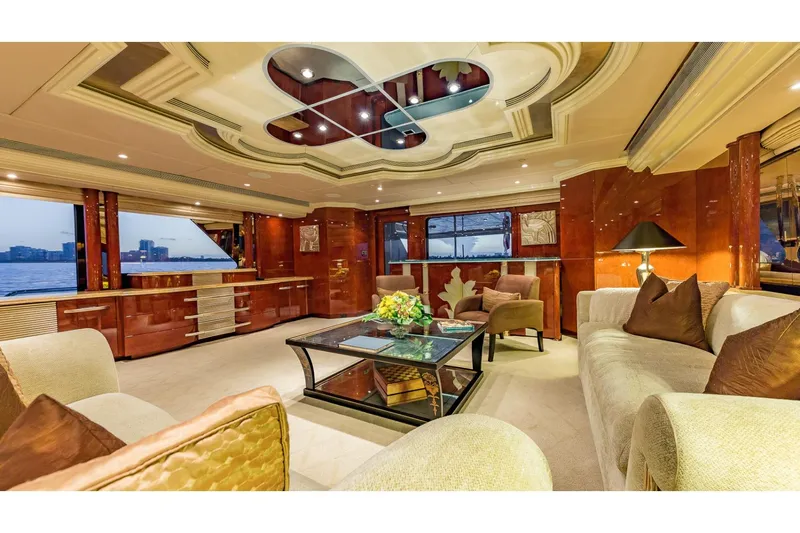 I Love This Boat Yacht Photos Pics Luxurious interior of 2002 Christensen Tri Deck yacht with elegant furnishings and panoramic windows.