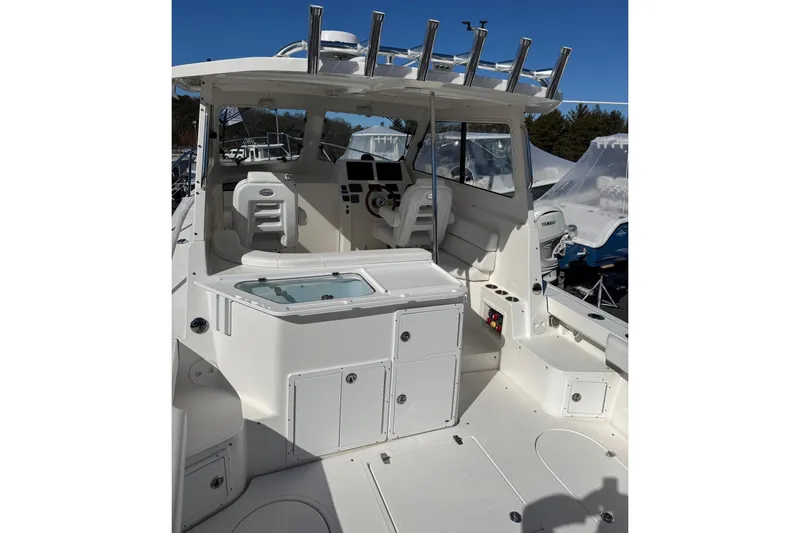  Yacht Photos Pics Interior of 2024 NorthCoast 285 HT boat with helm station.