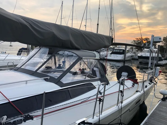 **4806tw Yacht Photos Pics 2017 Dehler 42c sailboat docked at marina during sunset.