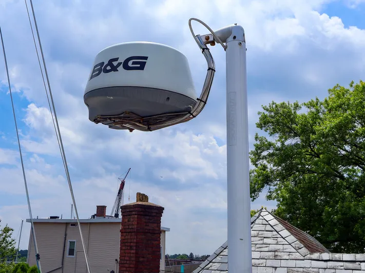 **4806tw Yacht Photos Pics B&G radar on Dehler 42c sailboat, 2017 model, with cloudy sky background.