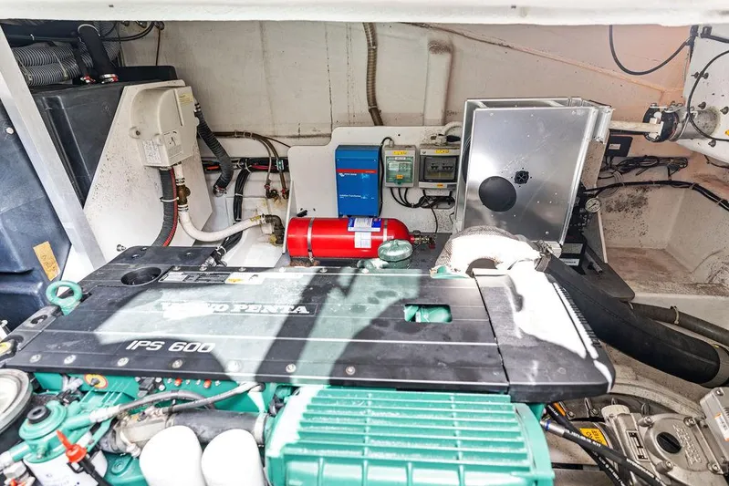 Two Segals Yacht Photos Pics Engine room of 2019 Beneteau Gran Turismo 46 with Volvo Penta IPS 600 engine.