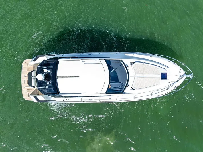Two Segals Yacht Photos Pics Aerial view of 2019 Beneteau Gran Turismo 46 yacht on green water.