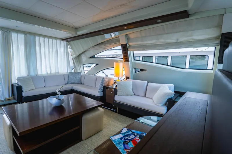  Yacht Photos Pics Luxurious interior of 2010 Azimut 86S yacht with modern seating and elegant decor.