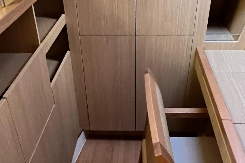 Gr8 Day Yacht Photos Pics Interior of 2018 Aquila 44 Yacht with wooden cabinetry and seating.