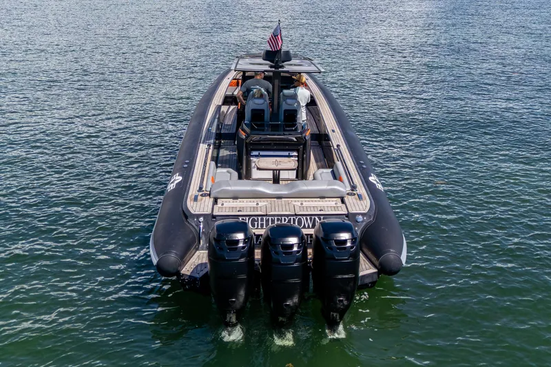 Fightertown Yacht Photos Pics 2019 Technohull OMEGA 45 boat with triple engines on water.