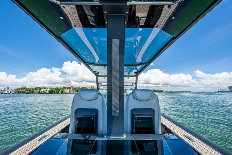 Fightertown Yacht Photos Pics Technohull OMEGA 45 boat interior, 2019 model, with sleek design and waterfront view.