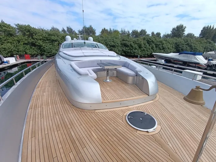 Gamma Yacht Photos Pics Luxury 2007 Pershing 115 yacht with spacious deck and seating area.