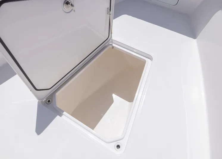  Yacht Photos Pics Open storage compartment on 2025 Invincible 43 Open Fisherman boat.