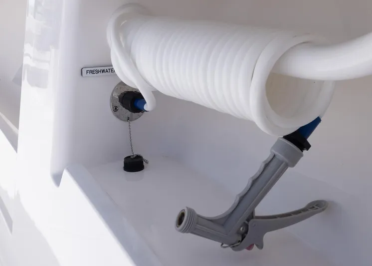  Yacht Photos Pics Freshwater hose on 2025 Invincible 43 Open Fisherman boat.