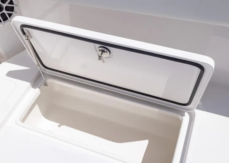  Yacht Photos Pics Open storage compartment on 2025 Invincible 43 Open Fisherman boat.