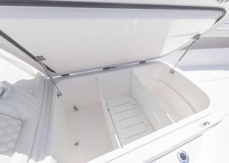  Yacht Photos Pics Open storage compartment on 2025 Invincible 43 Open Fisherman boat.