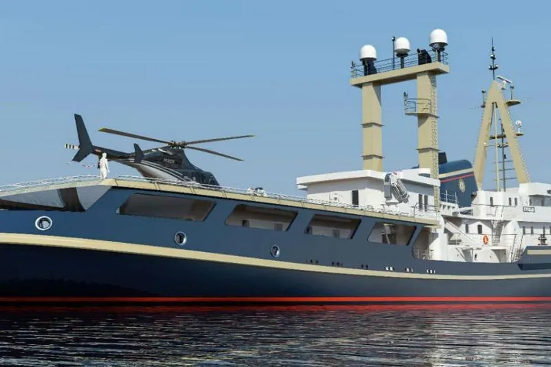  Yacht Photos Pics Expedition vessel with helicopter on deck, SCHICHAU UNTERWESER AG, 253ft, 1974 model.