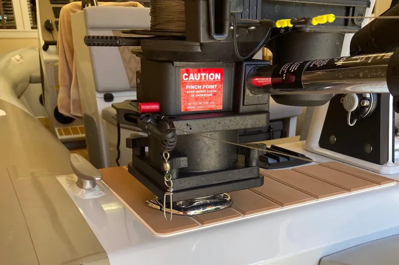  Yacht Photos Pics Sealegs 7.5M 2022 boat interior with caution label and equipment detail.