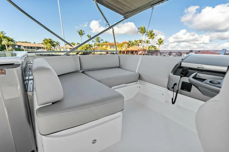 R&r Yacht Photos Pics Luxurious seating area on 2023 Princess F50 yacht with modern design and scenic view.