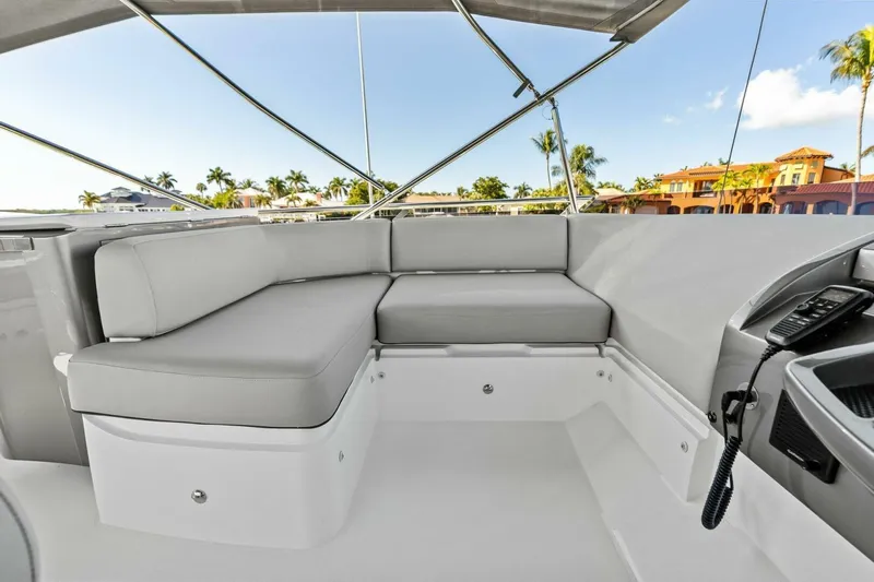R&r Yacht Photos Pics Luxurious seating area on 2023 Princess F50 yacht, featuring sleek design and modern amenities.