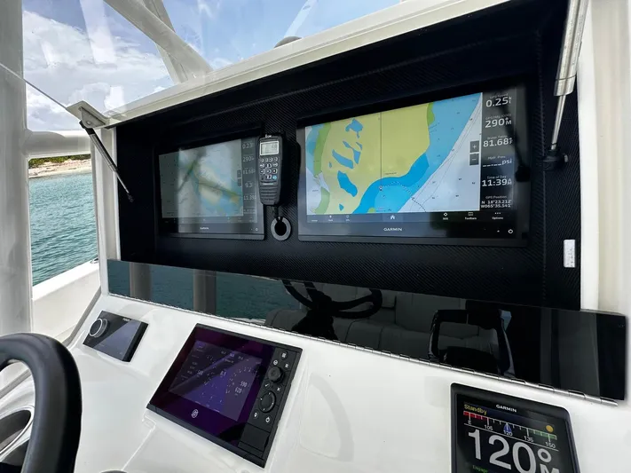  Yacht Photos Pics 2024 SeaVee 340Z dashboard with advanced navigation and control displays.