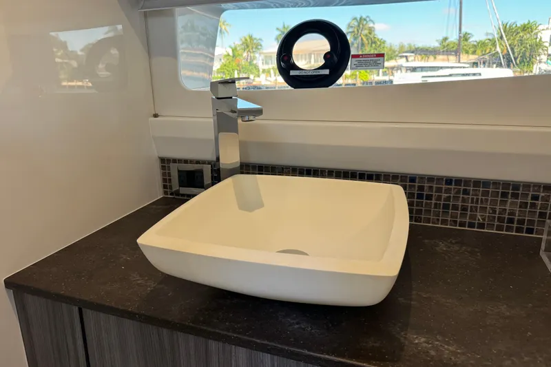 C3 Yacht Photos Pics Modern bathroom sink on Sea Ray SLX 400 Outboard yacht, 2022 model.
