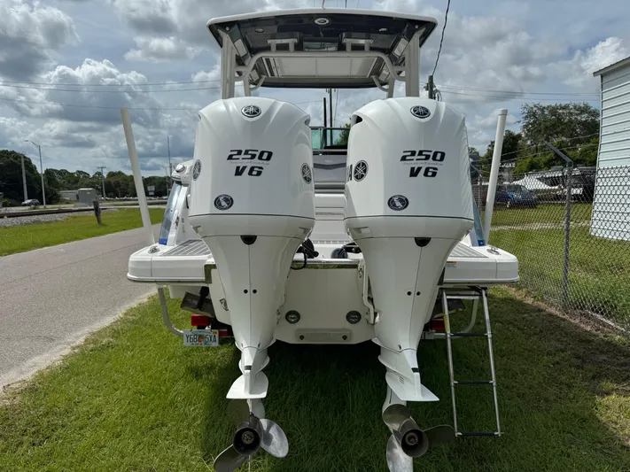  Yacht Photos Pics 2021 Chaparral 280 OSX boat with twin Yamaha 250 V6 outboard engines.