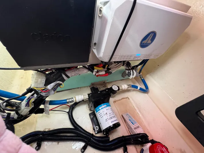  Yacht Photos Pics Electrical components and wiring inside a 2021 Chaparral 280 OSX boat.