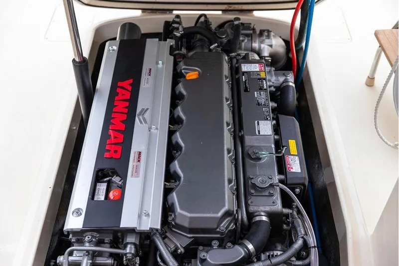 Zuzu Yacht Photos Pics Yanmar engine in 2004 Hinckley Picnic Boat EP, showcasing detailed components.