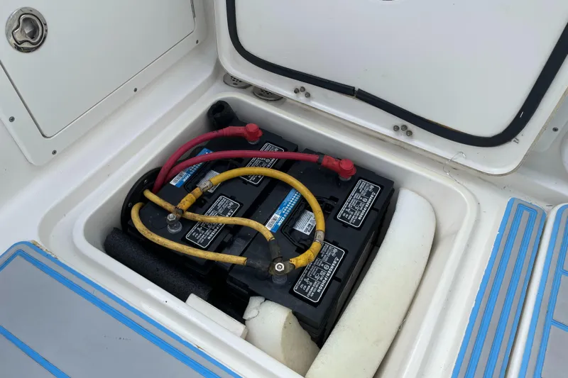 Intensity 2 Yacht Photos Pics Battery compartment of a 2015 Century 2901 Center Console boat.