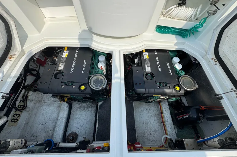  Yacht Photos Pics Engine compartment of a 2017 Ocean Sport Roamer with Volvo Penta D4-260 engines.