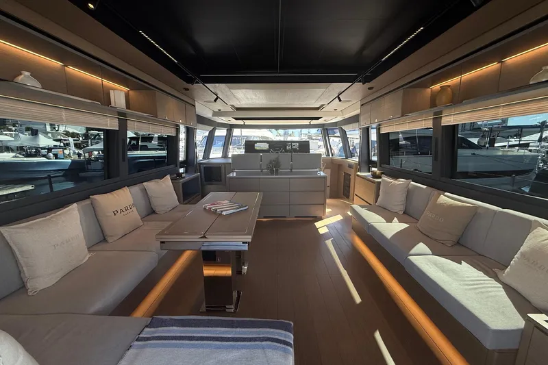  Yacht Photos Pics Luxurious interior of 2026 Pardo Yachts GT75 with elegant seating and modern design.