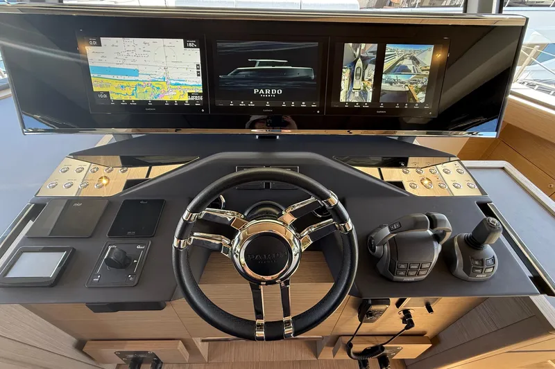  Yacht Photos Pics 2026 Pardo Yachts GT75 helm with advanced navigation displays and controls.