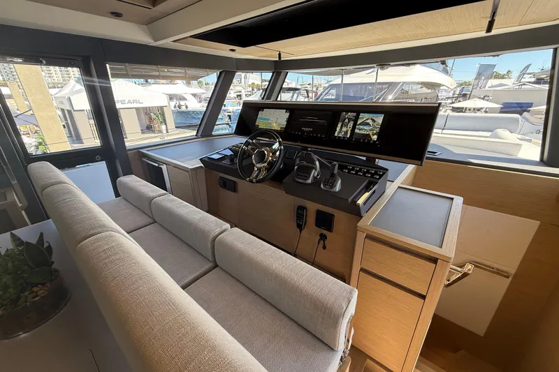  Yacht Photos Pics Luxurious helm of 2026 Pardo Yachts GT75 with modern controls and panoramic windows.