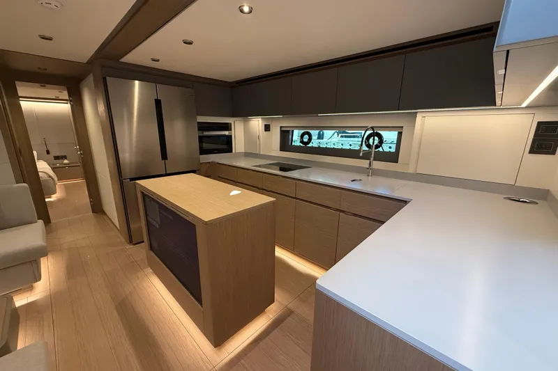  Yacht Photos Pics Luxurious kitchen interior of 2026 Pardo Yachts GT75 with modern appliances and sleek design.