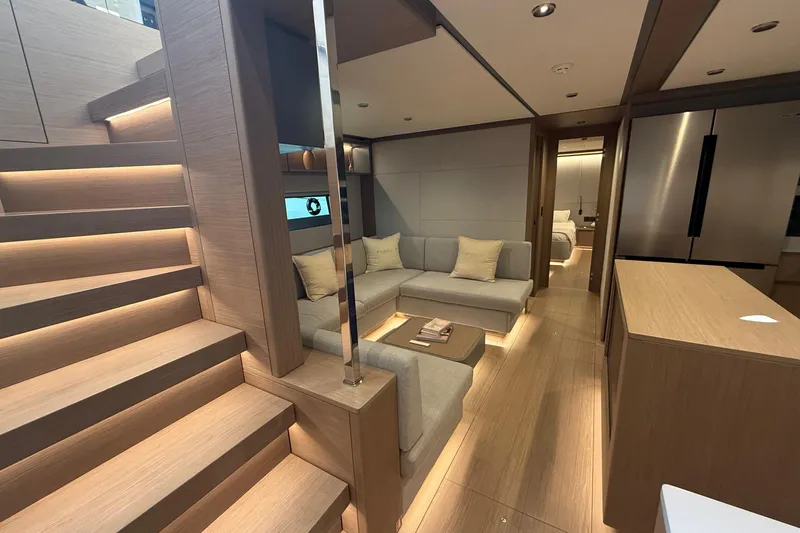  Yacht Photos Pics Luxurious interior of 2026 Pardo Yachts GT75, featuring modern design and elegant lighting.