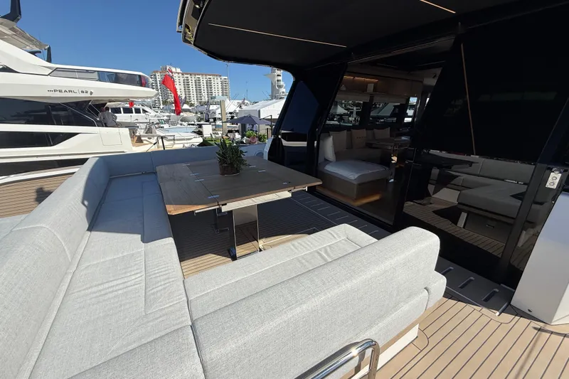  Yacht Photos Pics Luxurious 2026 Pardo Yachts GT75 with elegant outdoor seating and modern interior design.