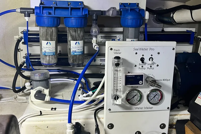 Lazy Days Yacht Photos Pics Water filtration system in a 2005 Great Harbour GH37 boat, featuring SeaWater Pro components.