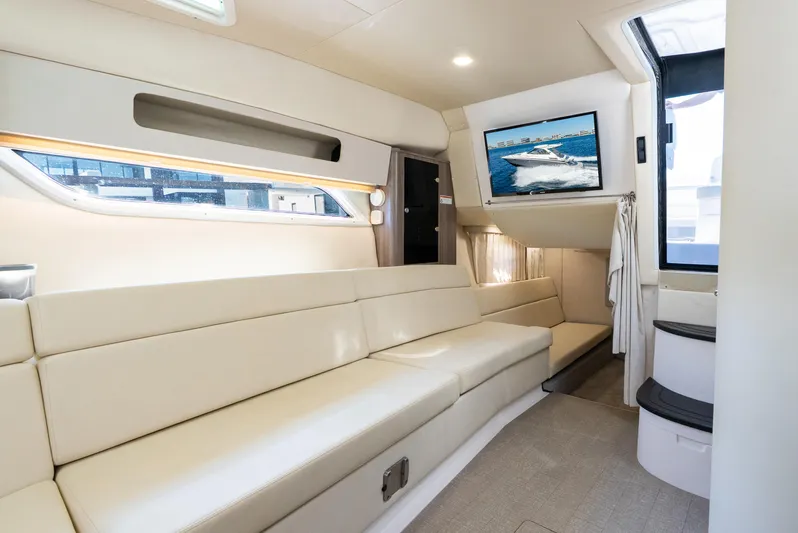 "plymouth Breeze" Yacht Photos Pics Luxurious interior of 2020 Regal 35 Sport Coupe with plush seating and modern amenities.