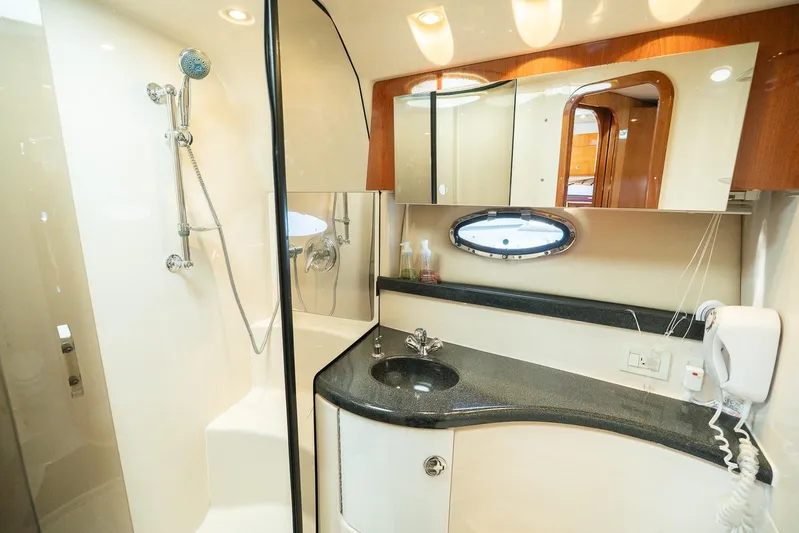  Yacht Photos Pics Luxurious bathroom in 2009 Regal Commodore 4060 yacht with shower and vanity.