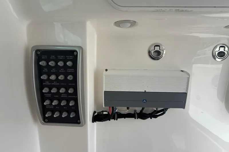  Yacht Photos Pics Control panel and equipment on a 2016 Everglades 295 Center Console boat.