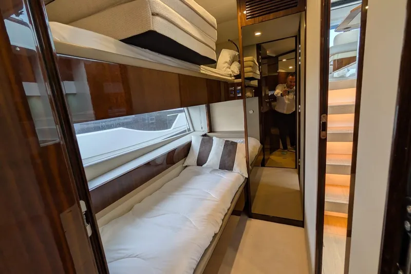 Tender Garage & Hi/lo Swimplatform Yacht Photos Pics Luxurious interior of 2022 Fairline Targa 45 GT yacht cabin with modern design.