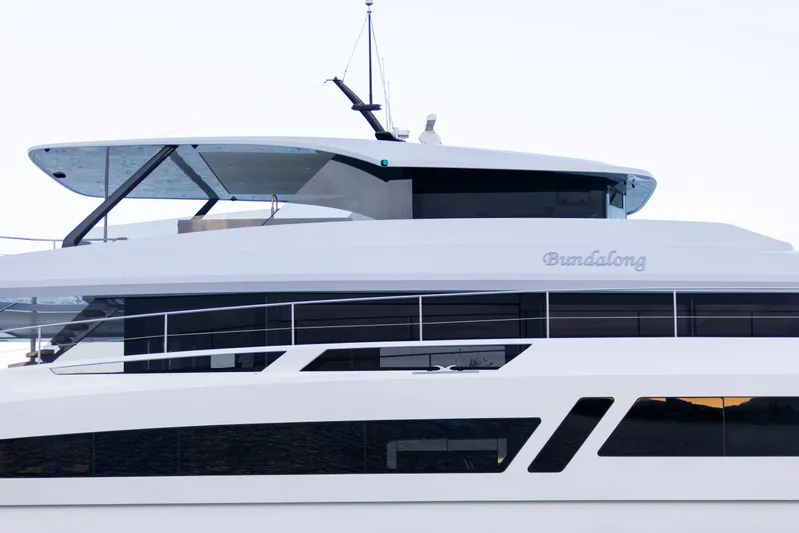 Bundalong Yacht Photos Pics 2023 McConaghy MC 82P yacht, sleek design, modern windows, side view.