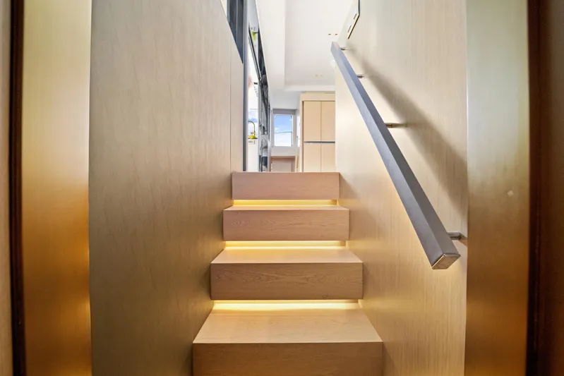 Bundalong Yacht Photos Pics Modern staircase with ambient lighting on McConaghy MC 82P yacht, 2023 model.