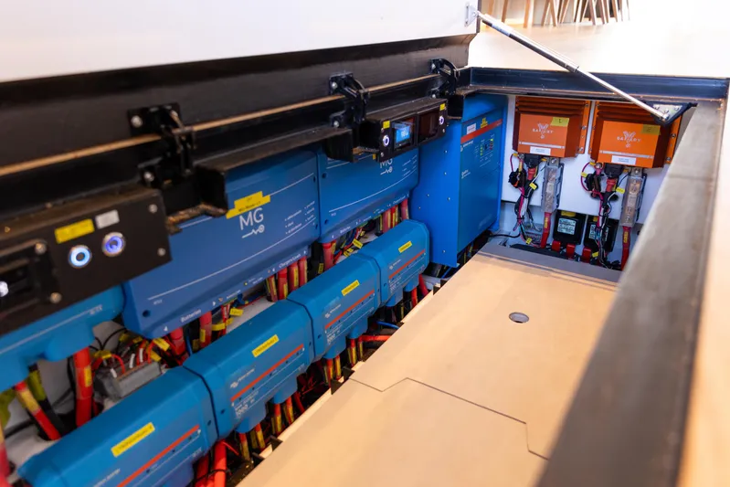 Bundalong Yacht Photos Pics Electrical system of 2023 McConaghy MC 82P yacht, showcasing advanced components and wiring.