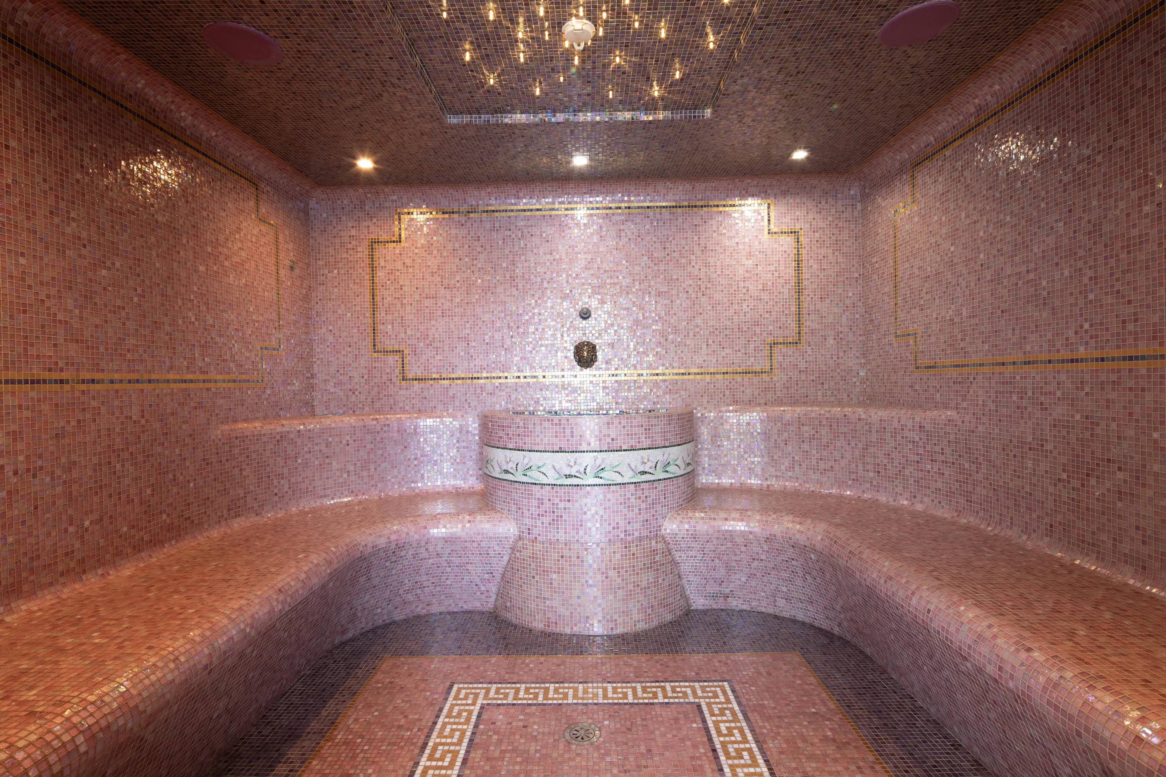 Richar Yacht Photos Pics Luxurious mosaic-tiled steam room with elegant lighting, CRN 185 yacht, 2008 model.