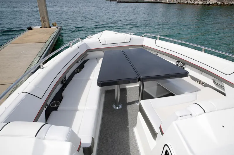  Yacht Photos Pics Manufacturer Provided Image: 2021 Formula 330 Crossover Bowrider I/O with spacious seating and table at the bow.